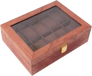 inclusion amateur Watch Cabinet Transparent Glass Window, Wooden Watch Storage Organizer Case for Men's, Removable Fannel Pillow 10-Slot Watch Box Multi-Function Jewelry Storage Box Dust-Proof Display 
