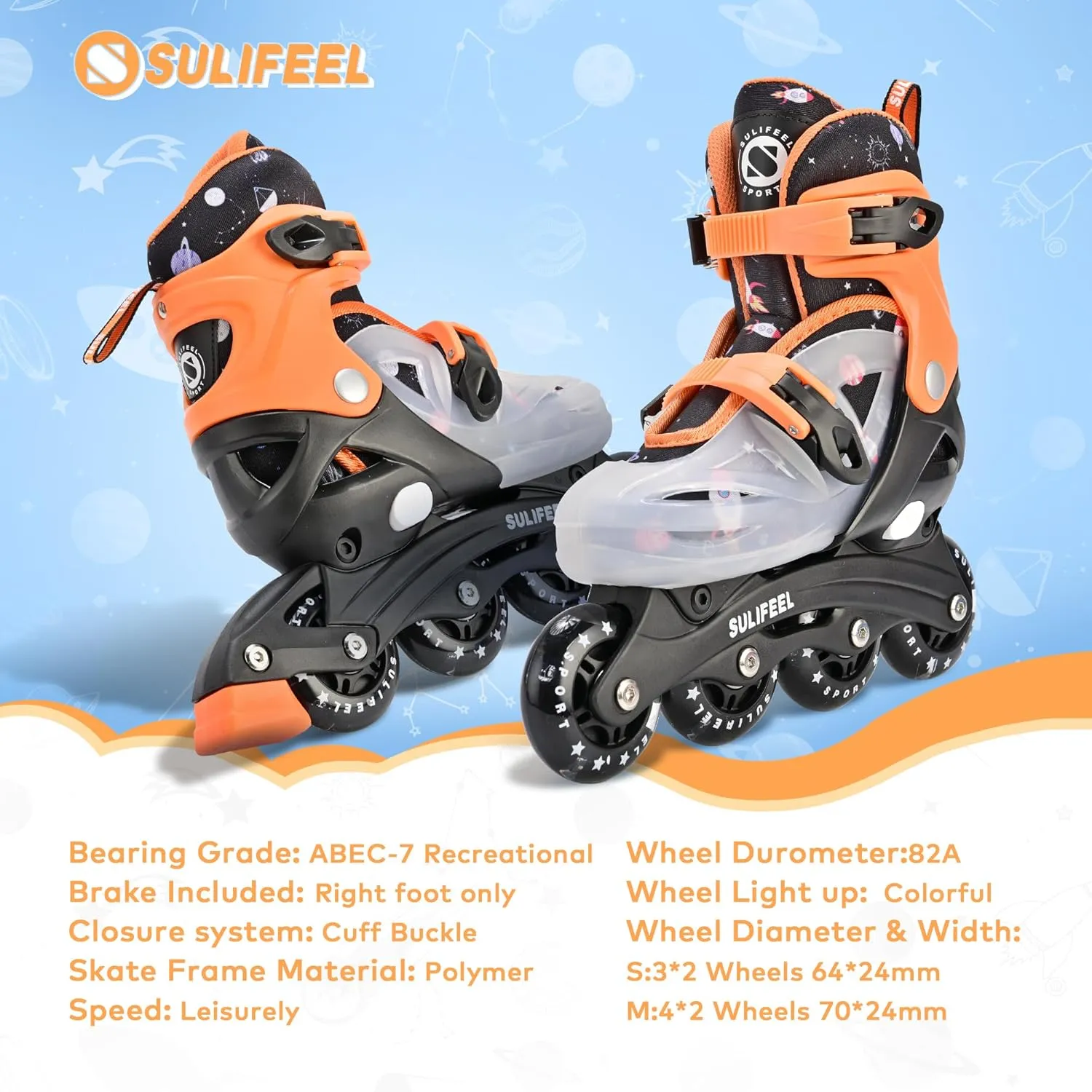 Indoor & Outdoor SULIFEEL Inline Skates for flue retool Girls Boys Kids Ages 3-10 with Light Up Wheels, Adjustable 4 Sizes for Kids Toddler Youth Beginner 