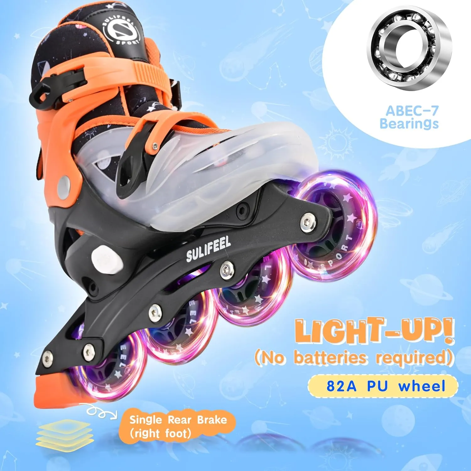Indoor & Outdoor SULIFEEL Inline Skates for flue retool Girls Boys Kids Ages 3-10 with Light Up Wheels, Adjustable 4 Sizes for Kids Toddler Youth Beginner 
