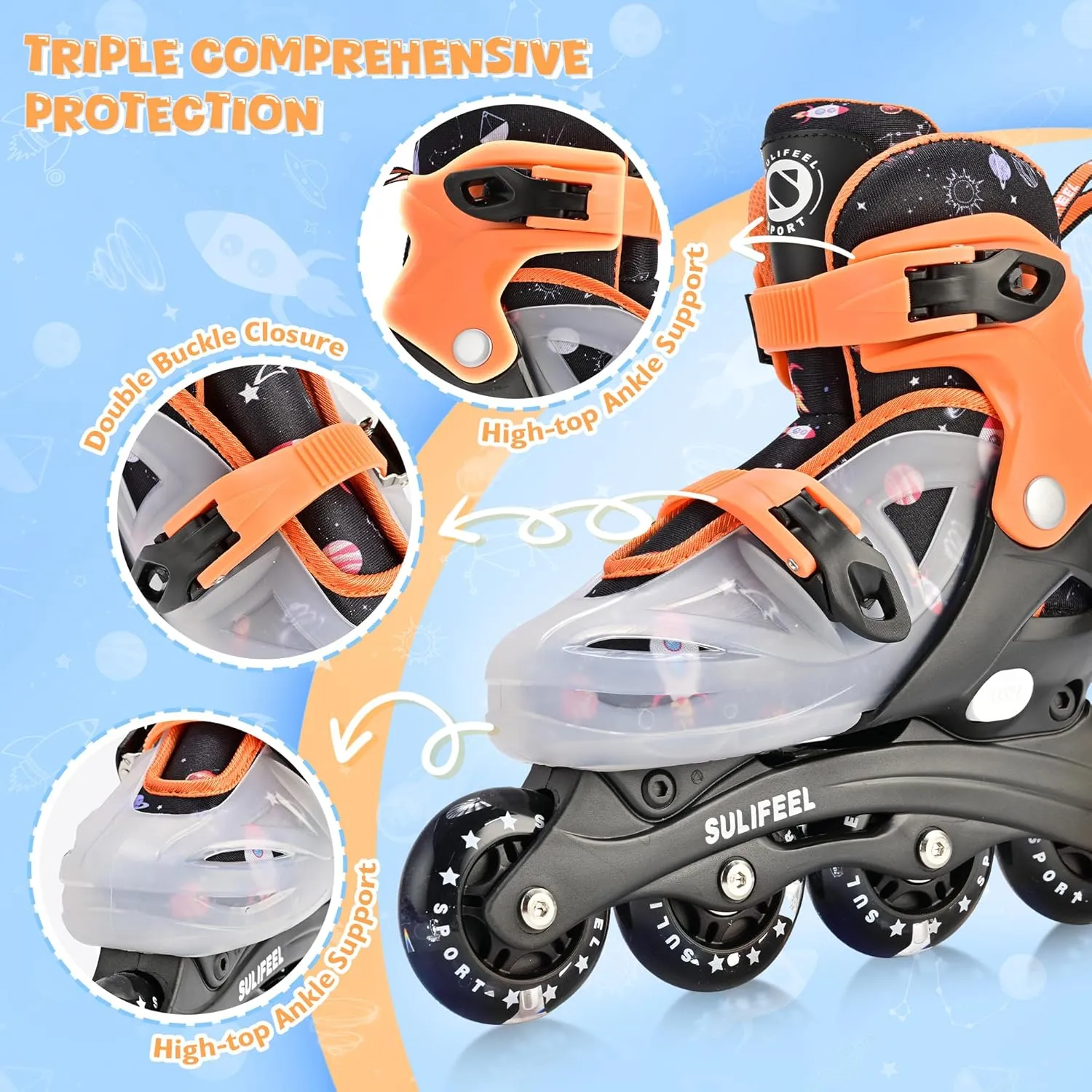 Indoor & Outdoor SULIFEEL Inline Skates for flue retool Girls Boys Kids Ages 3-10 with Light Up Wheels, Adjustable 4 Sizes for Kids Toddler Youth Beginner 