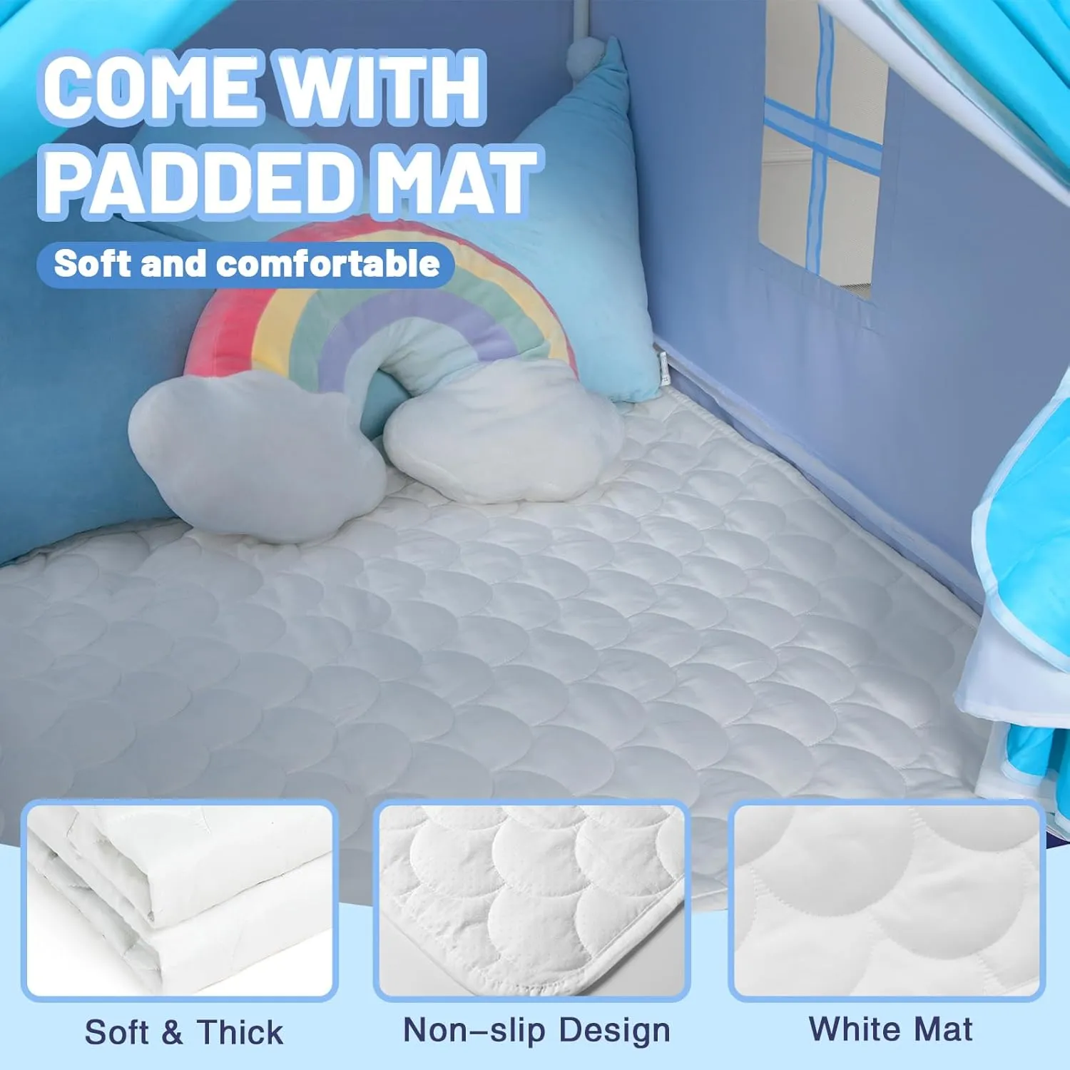 Indoor Playhouse - Mesolithic adobe Princess Tent for Girls Toy House Gift (Blue with Cloth) Wilwolfer Kid Tent with Mat, Star Lights - Kids Play Tents for Toddlers Kids Tents 