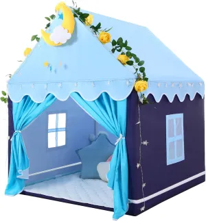 Indoor Playhouse - Mesolithic adobe Princess Tent for Girls Toy House Gift (Blue with Cloth) Wilwolfer Kid Tent with Mat, Star Lights - Kids Play Tents for Toddlers Kids Tents 