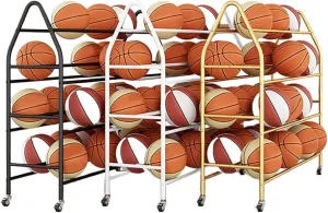 Indoor spar Outdoor Sports Rack Ball Storage for Basketballs Footballs Volleyball (Black L 97cm(3 Sports Equipment Storage 4 Tier Rolling Basketball Cart with Lockable Wheels, 