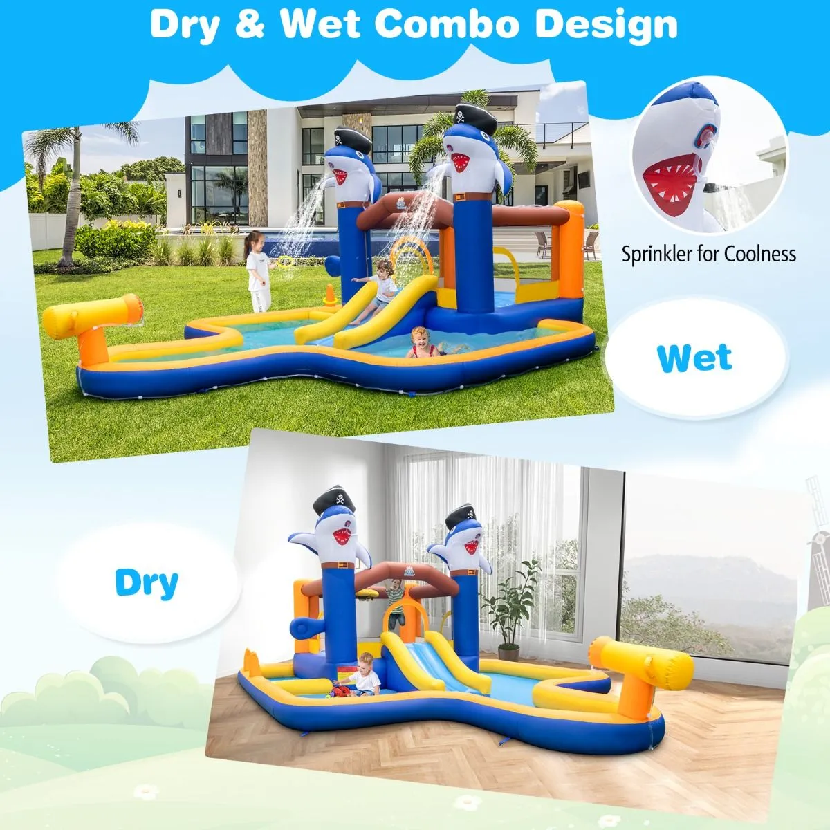 Inflatable Bounce House with Splash Pool for Kids without Blower & Balls