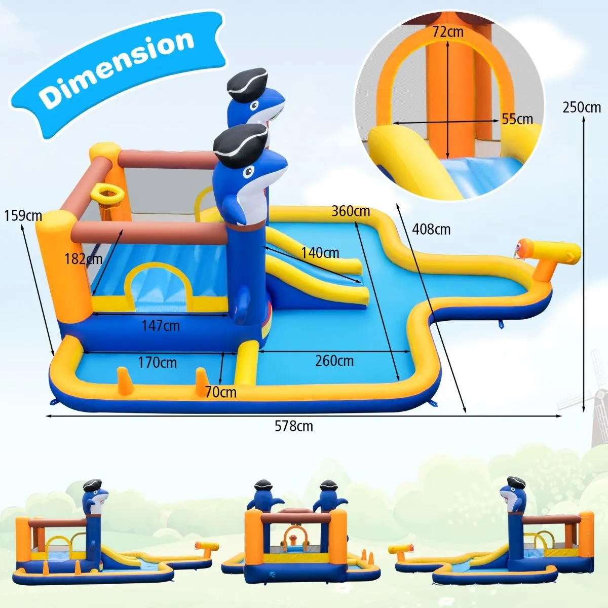 Inflatable Bounce House with Splash Pool for Kids without Blower & Balls