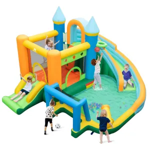 Inflatable Water Slide, Blowup Water Park w/Dual Slides, Splash Pool, Climbing Wall (Without Blower)