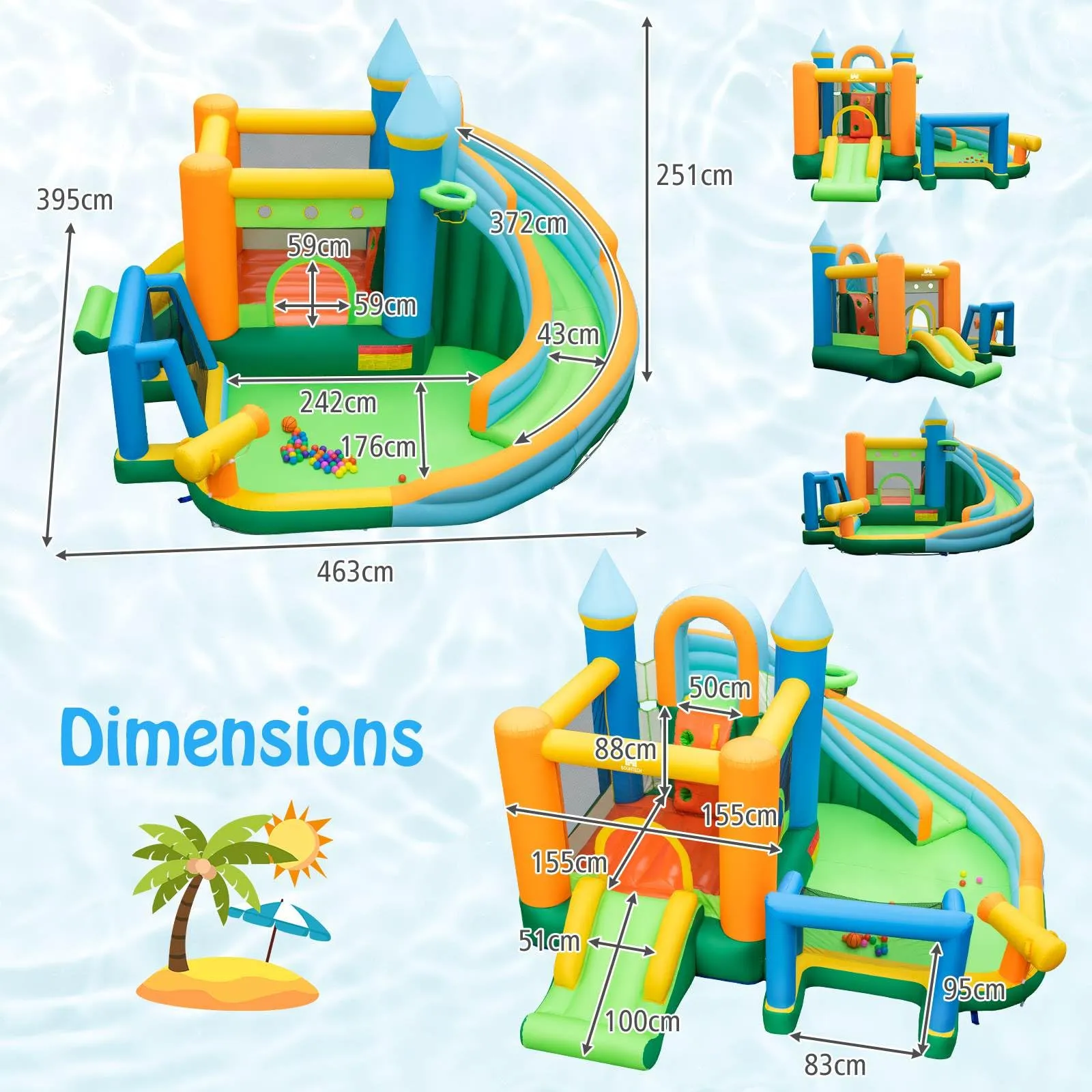 Inflatable Water Slide, Blowup Water Park w/Dual Slides, Splash Pool, Climbing Wall (Without Blower)