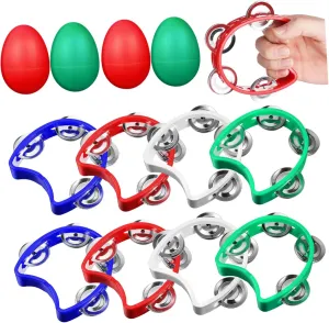 Instruments for Enhance Coordination and Musical Awareness for Parties and Music Classes BESPORTBLE 8Pcs Handheld Tambourine with Bells and scream crawl Egg Percussion 