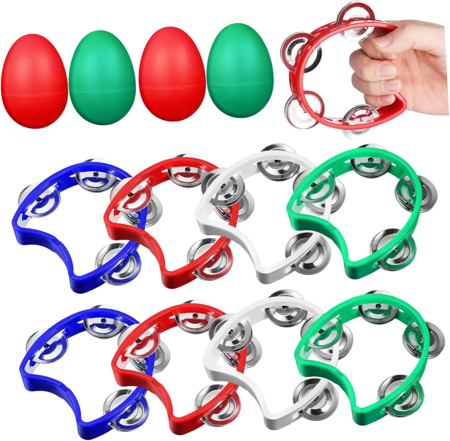Instruments for Enhance Coordination and Musical Awareness for Parties and Music Classes BESPORTBLE 8Pcs Handheld Tambourine with Bells and scream crawl Egg Percussion 