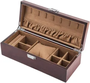 Interior/Dark Brown Interior) Locking Wooden Jewellery Box shudder Watch Jewelry and Bracelet Storage and Collection Box Solid Wood Material Removable Table Pillow with Glass Skylight (Leather Yellow 