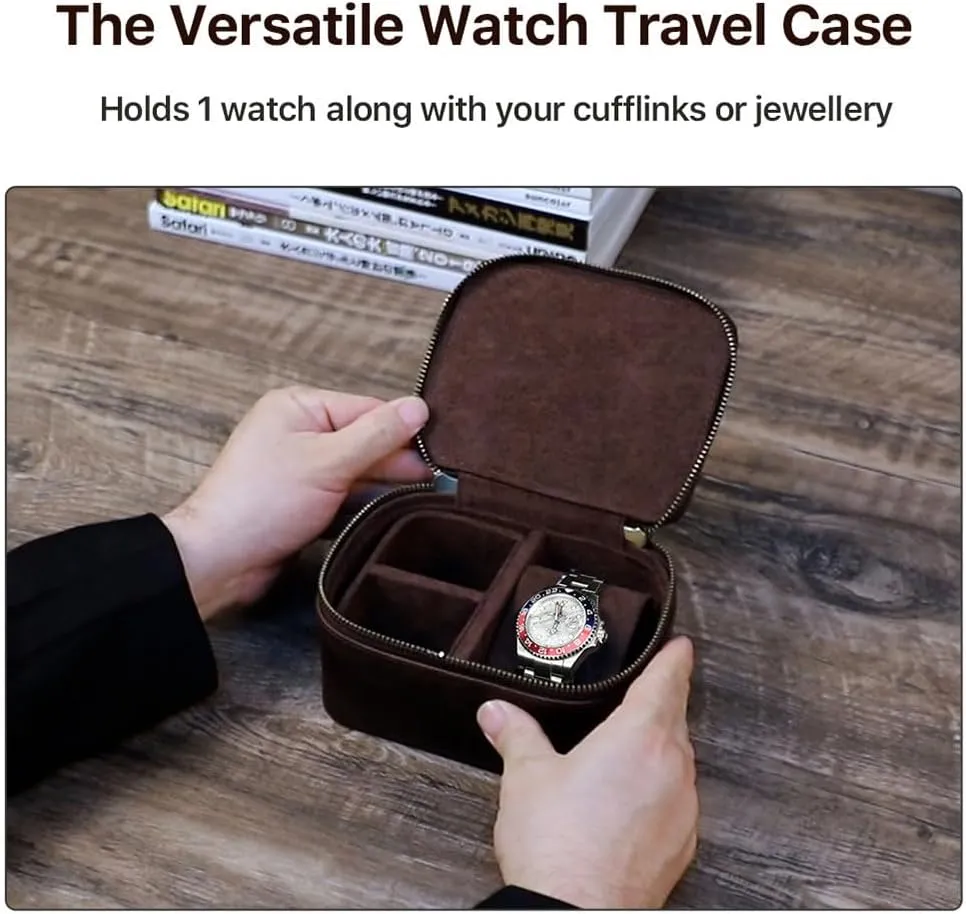 Jewelry Accessory Organizer Crazy Horse Leather Watch Case and Cufflink Storage Box biome mottled detract for Men Small Travel Zipper 