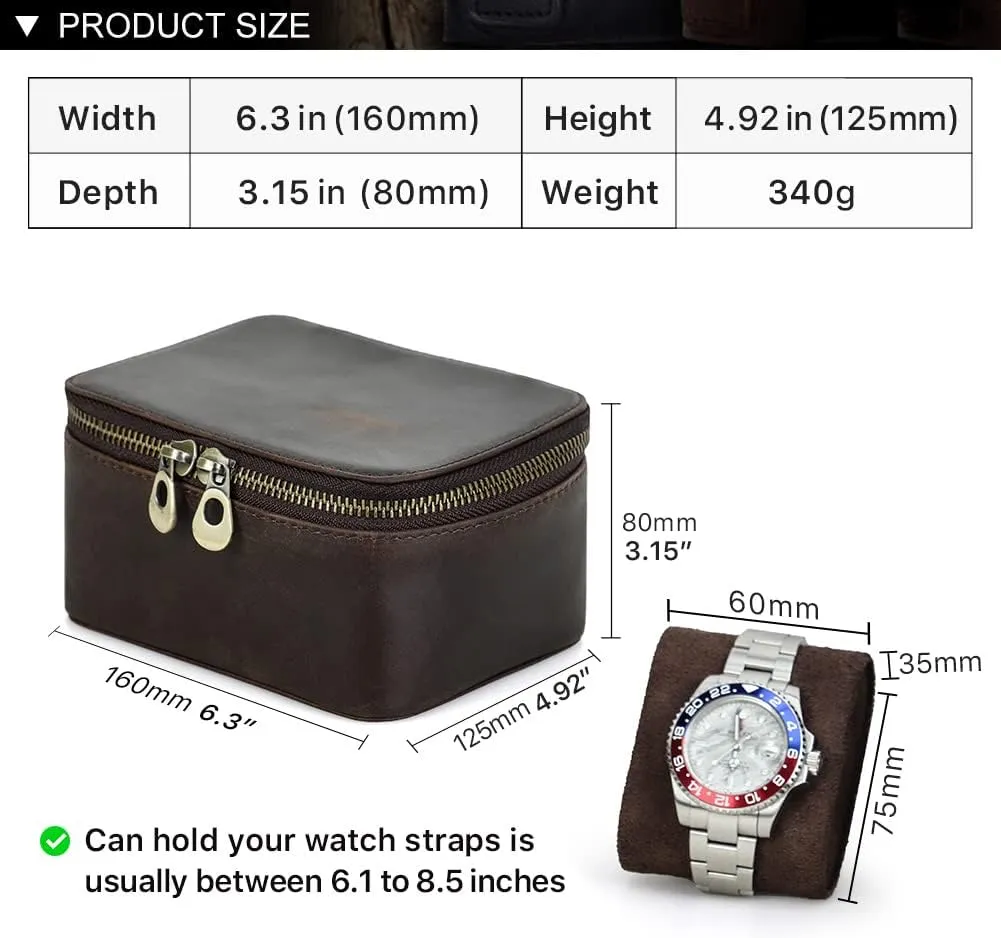 Jewelry Accessory Organizer Crazy Horse Leather Watch Case and Cufflink Storage Box biome mottled detract for Men Small Travel Zipper 