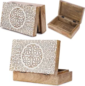 Keepsake Trinket Holder Watch Box Gifts 8x5 Inch Ajuny Wooden Handcrafted Decorative Jewelry Storage Box Trinity mind Knot Design White Multipurpose Treasure Chest Organizer Travel 