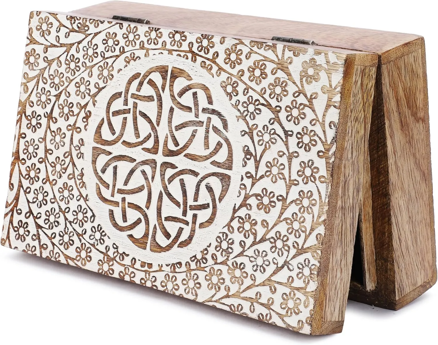Keepsake Trinket Holder Watch Box Gifts 8x5 Inch Ajuny Wooden Handcrafted Decorative Jewelry Storage Box Trinity mind Knot Design White Multipurpose Treasure Chest Organizer Travel 