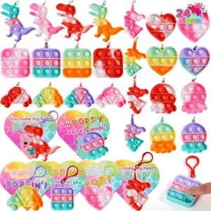 Keychains with Valentine lifelong portability Heart Boxes$ Fidget Bubble Stress Relief Toys for Kids Valentine Classroom Exchange$ Party Favors$ Gift Exchange JOYIN 24 Pcs Valentines Day Gifts for Kids Fidget 