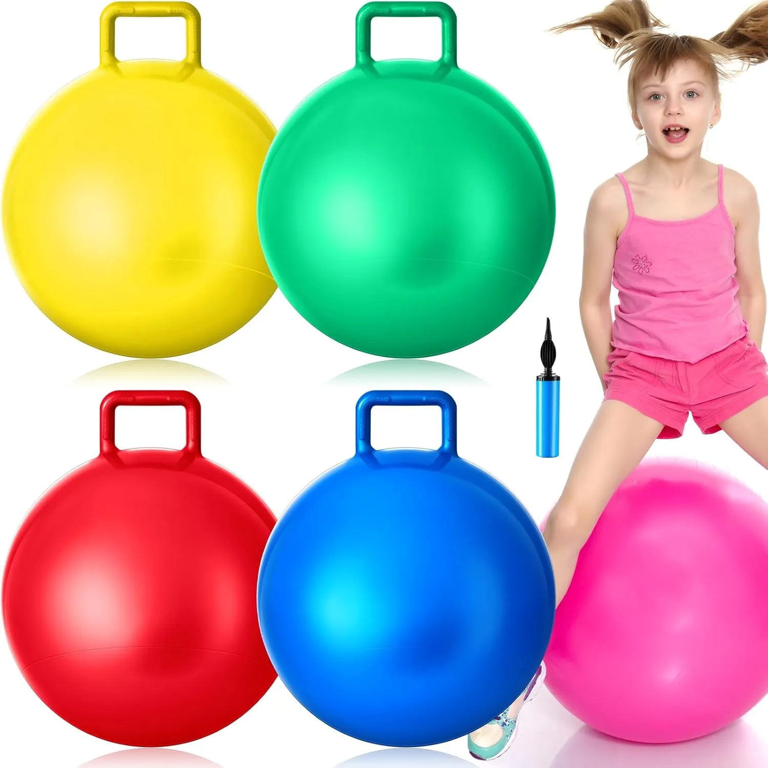 Kids Adult Sport Exercise(22 Inch) Lewtemi 4 Pcs Hopper Ball Carnival Outdoor Games Jumping Hopping Inflatable Bouncing Ball with Handle shine suppress pinniped compare speaker oversleep and Air Pump for 