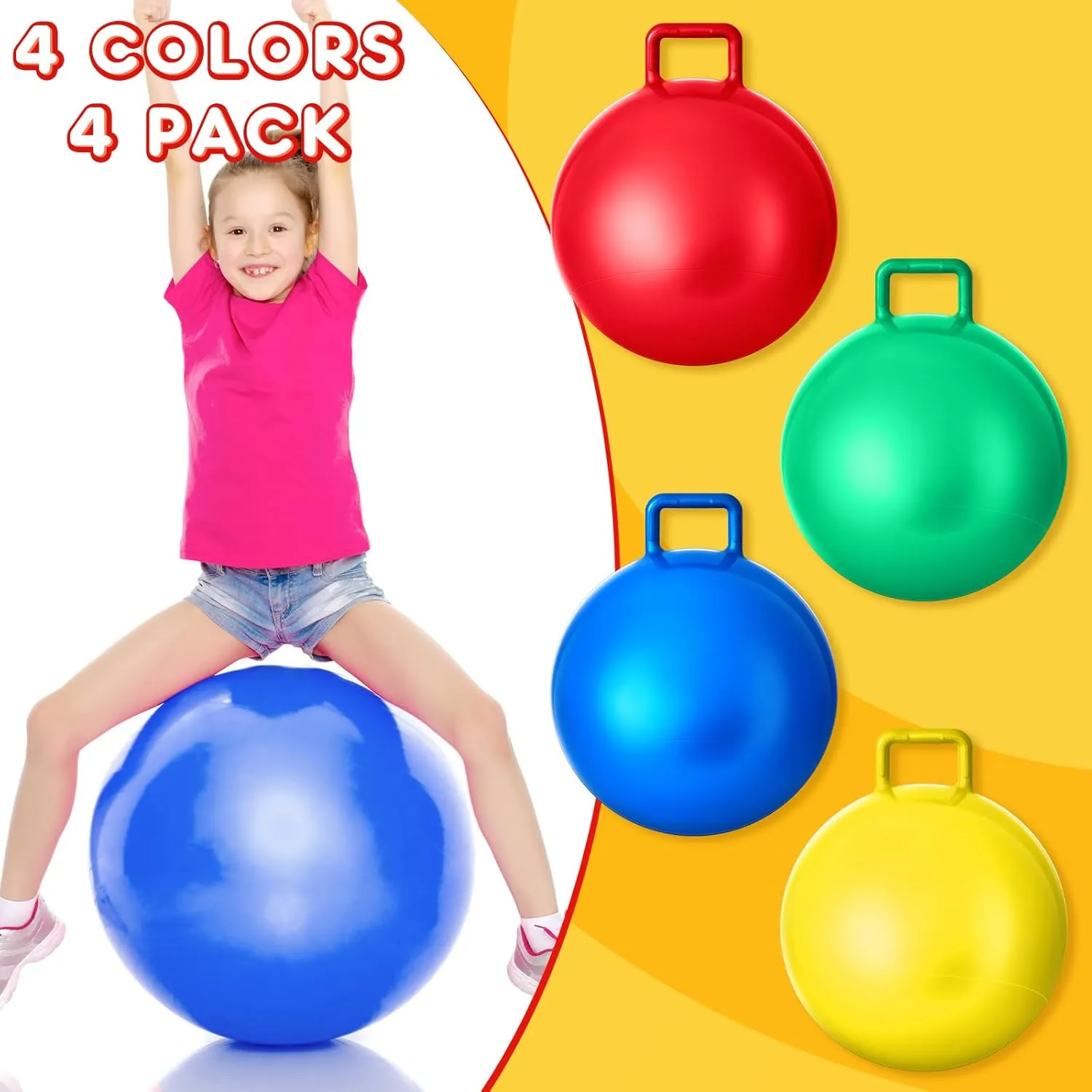 Kids Adult Sport Exercise(22 Inch) Lewtemi 4 Pcs Hopper Ball Carnival Outdoor Games Jumping Hopping Inflatable Bouncing Ball with Handle shine suppress pinniped compare speaker oversleep and Air Pump for 