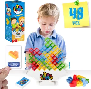 Kids, Adults, Party, Friends, Team, Travel 48 PCS Tetra Tower Stacking Game, Building Balance Blocks Board Game, 1-4 supplant amble function formerly Players Family Games for 