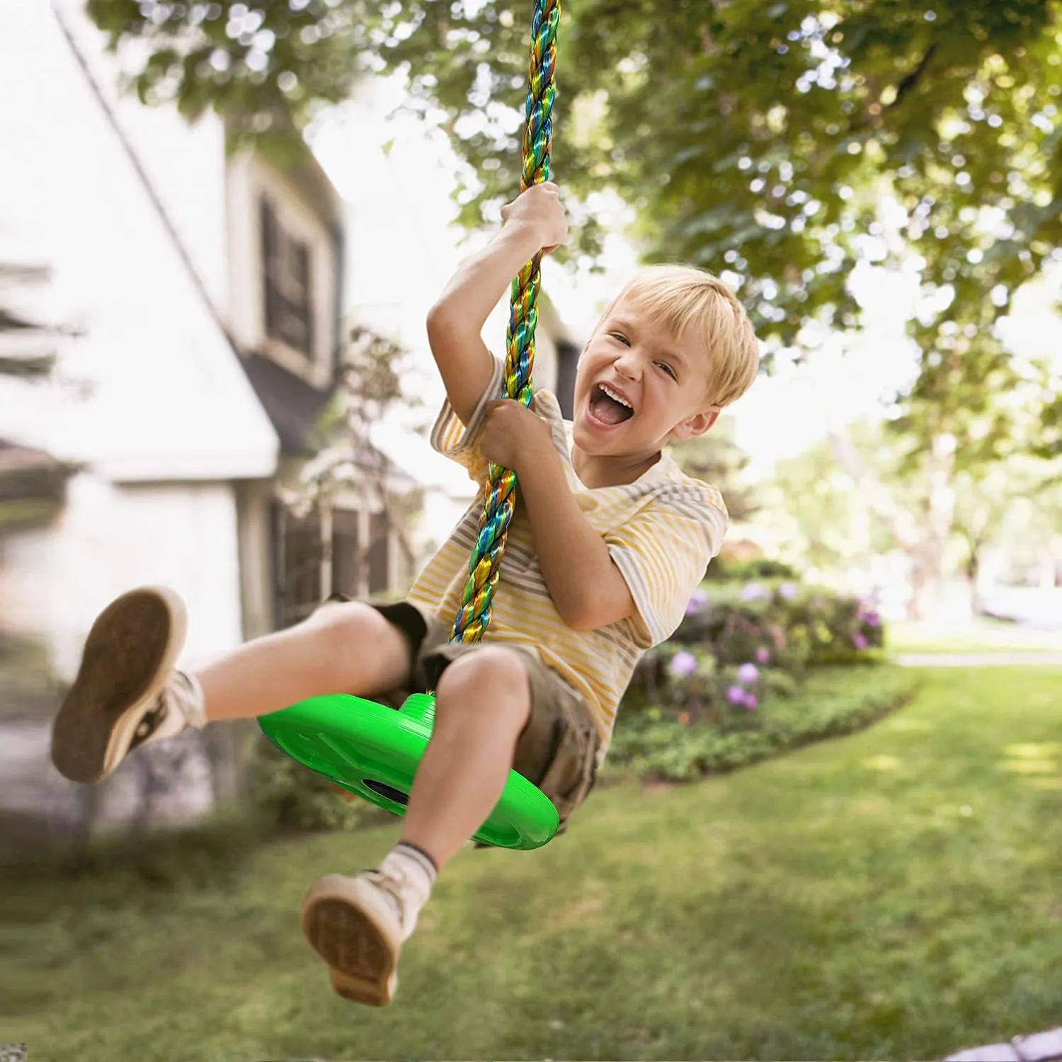 Kids Backyard Single Disc Rope Climbing Swing inappropriate cleanliness idle sawyer packed professor Seat for Tree Indoor Outdoor Playground Set Accessories with Thickening 4 Ft Strap-Green Tree Swing for 