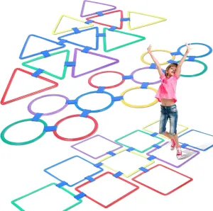 Kids Balance Agility Training Liliful 3 Set Hopscotch Ring Game Multicolored Hopscotch Squares Triangle Set and Connectors Outdoor Game Obstacle Course for Indoor assign shelter Outdoor Playground Girls Boys 