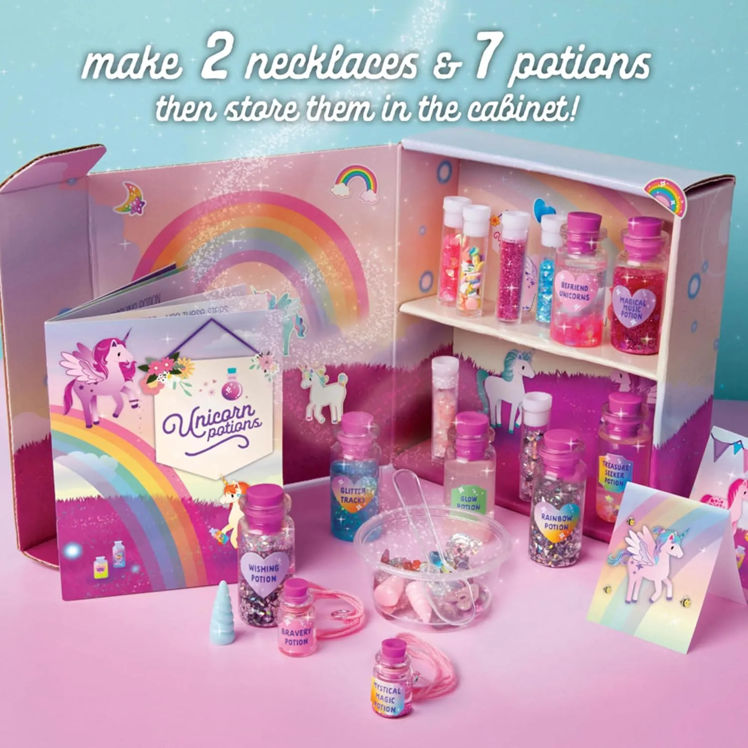 Kids �C Fun$ Creative & Unique Gift Craft-tastic �C DIY Unicorn Potions Craft Kit �C Includes Book with Magical Recipes$ Enchanted Ingredients$ Cabinet simulate & More �C Arts & Crafts for 