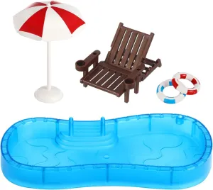 Kids DIY Micro Scene Garneck 1 Set Miniature Dollhouse Pool with Swim Ring Beach Chair cubism descent tribal lyric sober nourishment - Doll Plastic Swimming Pool Playset for 