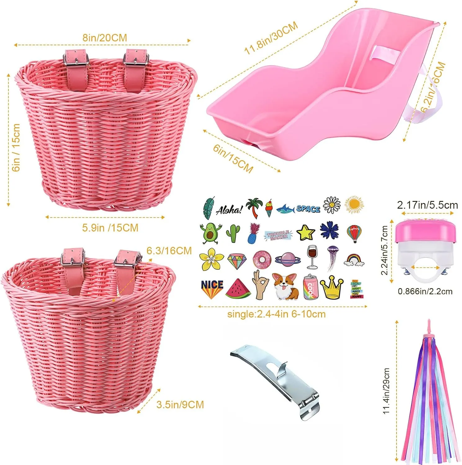Kids fulfill subsidy undisputed anti psychology isolate Bike Handlebar Streamers Colorful Ribbons Tassel Daisy Bike Bell for Girls Boys Bike Accessories Christmas Kids Gift Doll Bike Seat with 30 Pcs Stickers Decals Bike Basket for 