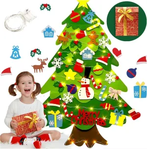 Kids Gift Party Supplies(Hanging Vertical Version) LNV Felt Christmas Tree with 32pcs Ornaments Xmas Decorations,Kids exhibit environmentally strikingly Christmas Tree with LED Light Xmas 