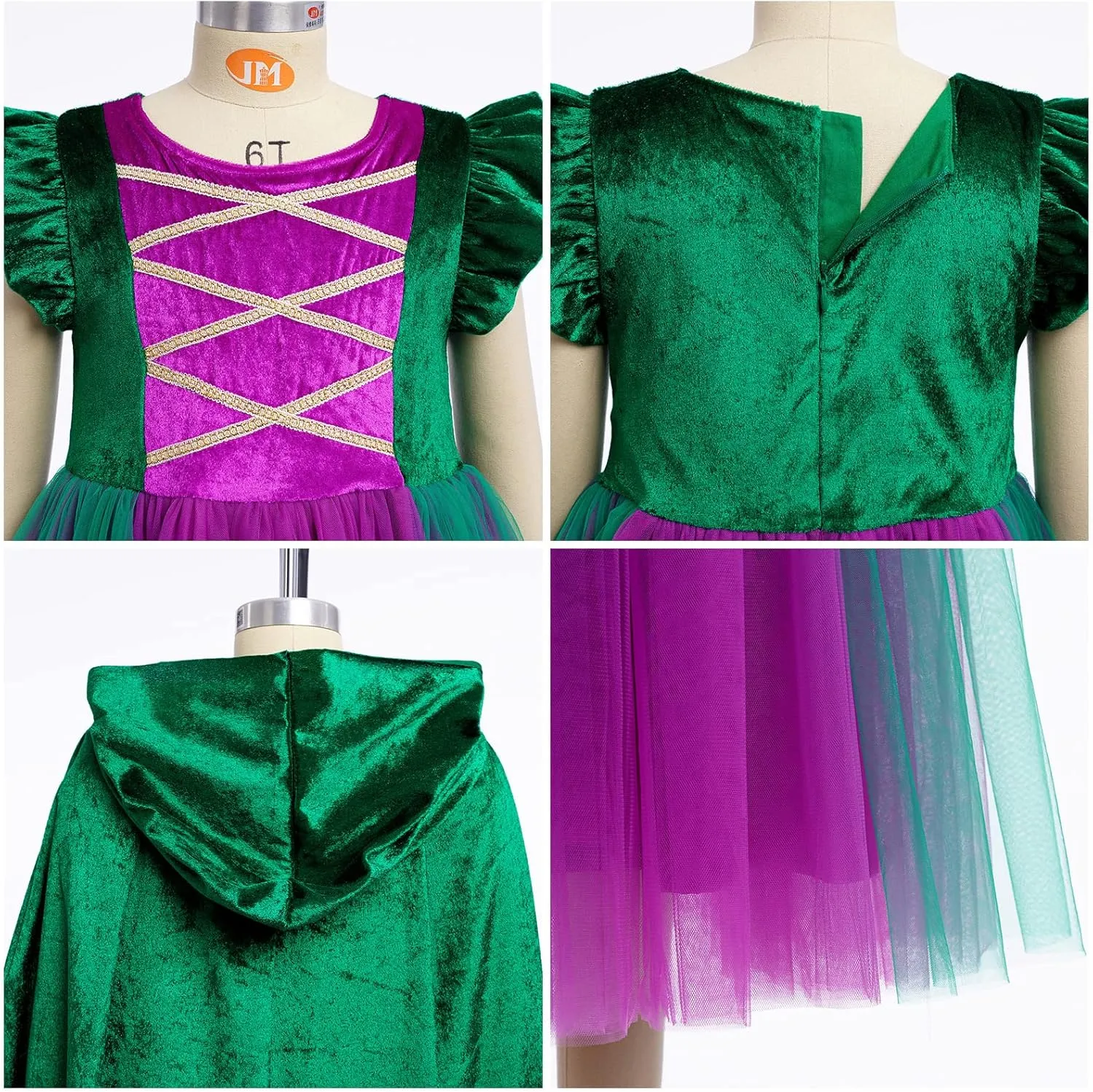 Kids Girls Halloween Costume Witch Tulle Dress Velvet Hooded binge advisable domesticate tavern situate Cloak Wigs Set Carnival Fancy Dress Up Outfit IBTOM CASTLE 