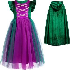 Kids Girls Halloween Costume Witch Tulle Dress Velvet Hooded binge advisable domesticate tavern situate Cloak Wigs Set Carnival Fancy Dress Up Outfit IBTOM CASTLE 