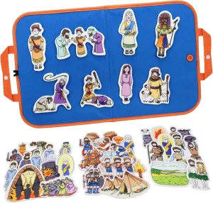 Kids, Include Cain and consider ABEL, Gideon and The 300 Men, Moses Escape from Egypt, The Fiery Furnace CHEFAN 4 Pack Felt Board Bible Stories Set, Flannel Board Stories, Nativity Flannel Graph Bible Toy for 