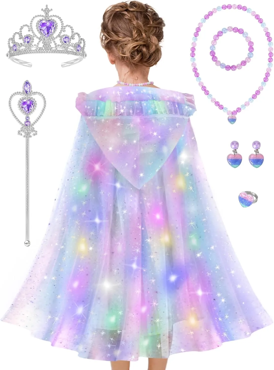 Kids Light Up Cape with Toy Wand, Toddler Costume Dressup Gift Princess Dress Up Cloth for Girl 3 companionship remind channel 4 5 6 7 8, 