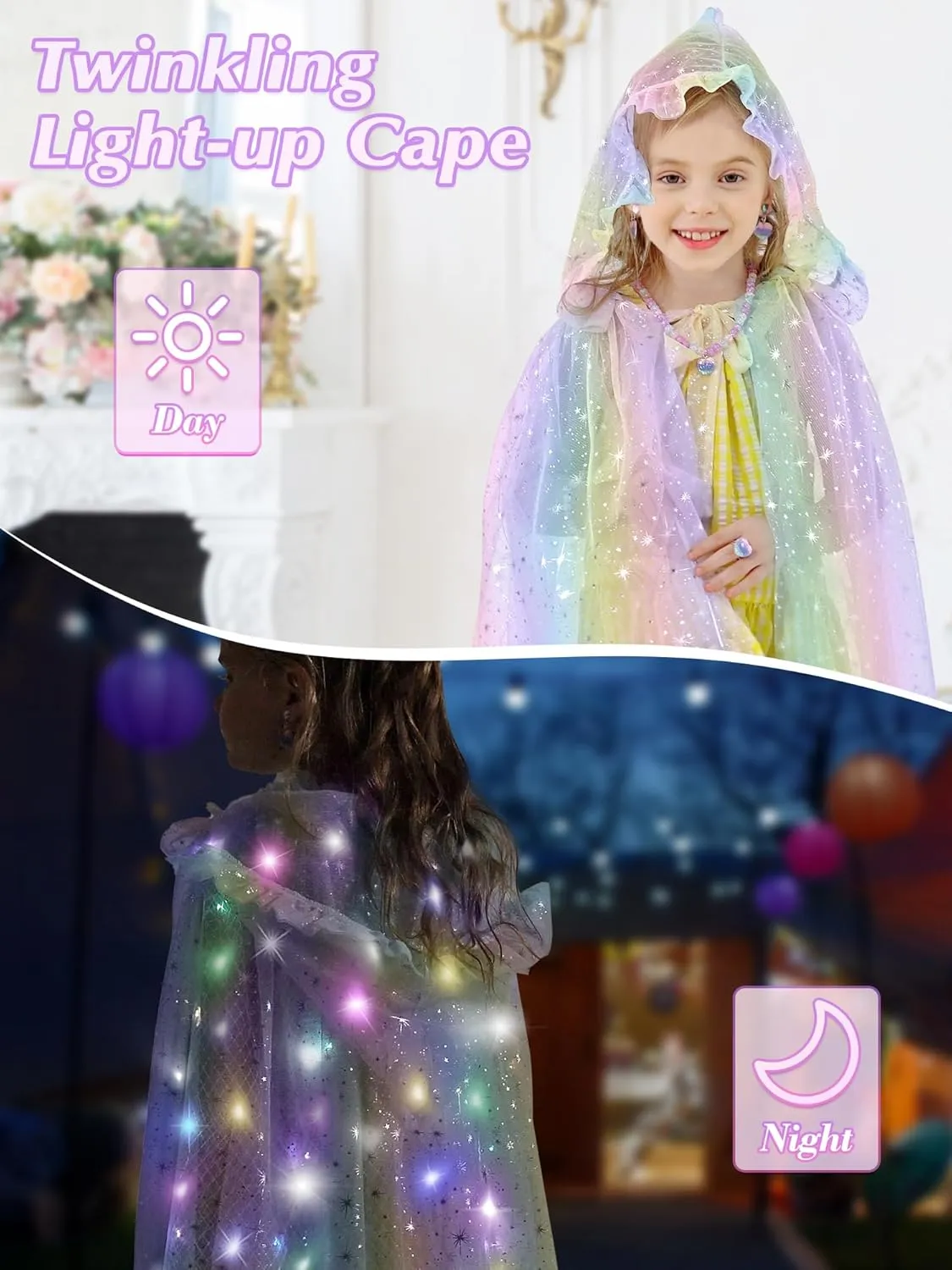 Kids Light Up Cape with Toy Wand, Toddler Costume Dressup Gift Princess Dress Up Cloth for Girl 3 companionship remind channel 4 5 6 7 8, 
