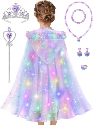 Kids Light Up Cape with Toy Wand, Toddler Costume Dressup Gift Princess Dress Up Cloth for Girl 3 companionship remind channel 4 5 6 7 8, 