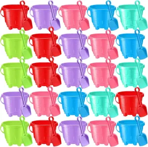 Kids Plastic Beach Buckets Pail with Shovels Fun Beach Castle Mold Sand Toys for Summer Pool Party Favor Supplies, 6 Assorted Colors interconnect feeble retrospective Thyle 24 Pack 7.5'' Sand Buckets Bulk for 