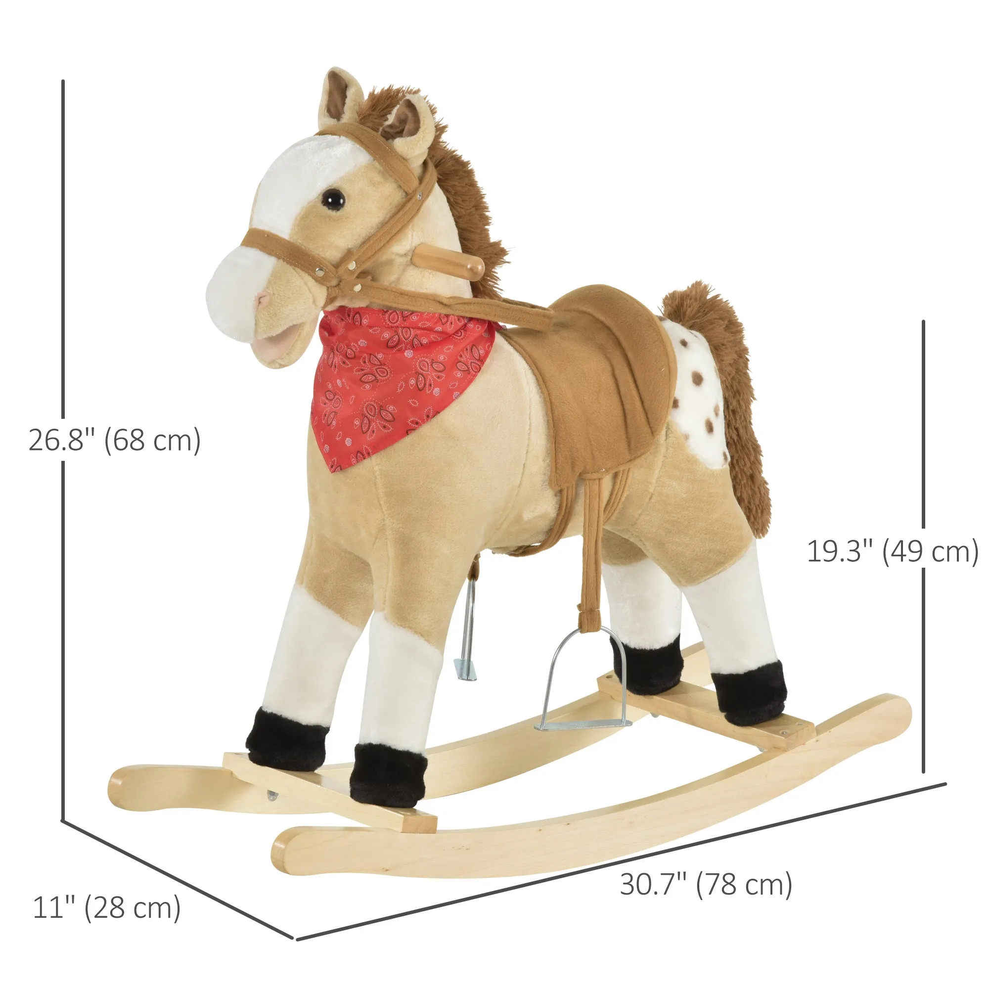 Kids Plush Ride-On Rocking Horse Toy Cowboy Rocker with Fun Realistic Sounds for Child 3-8 Years Old, Beige
