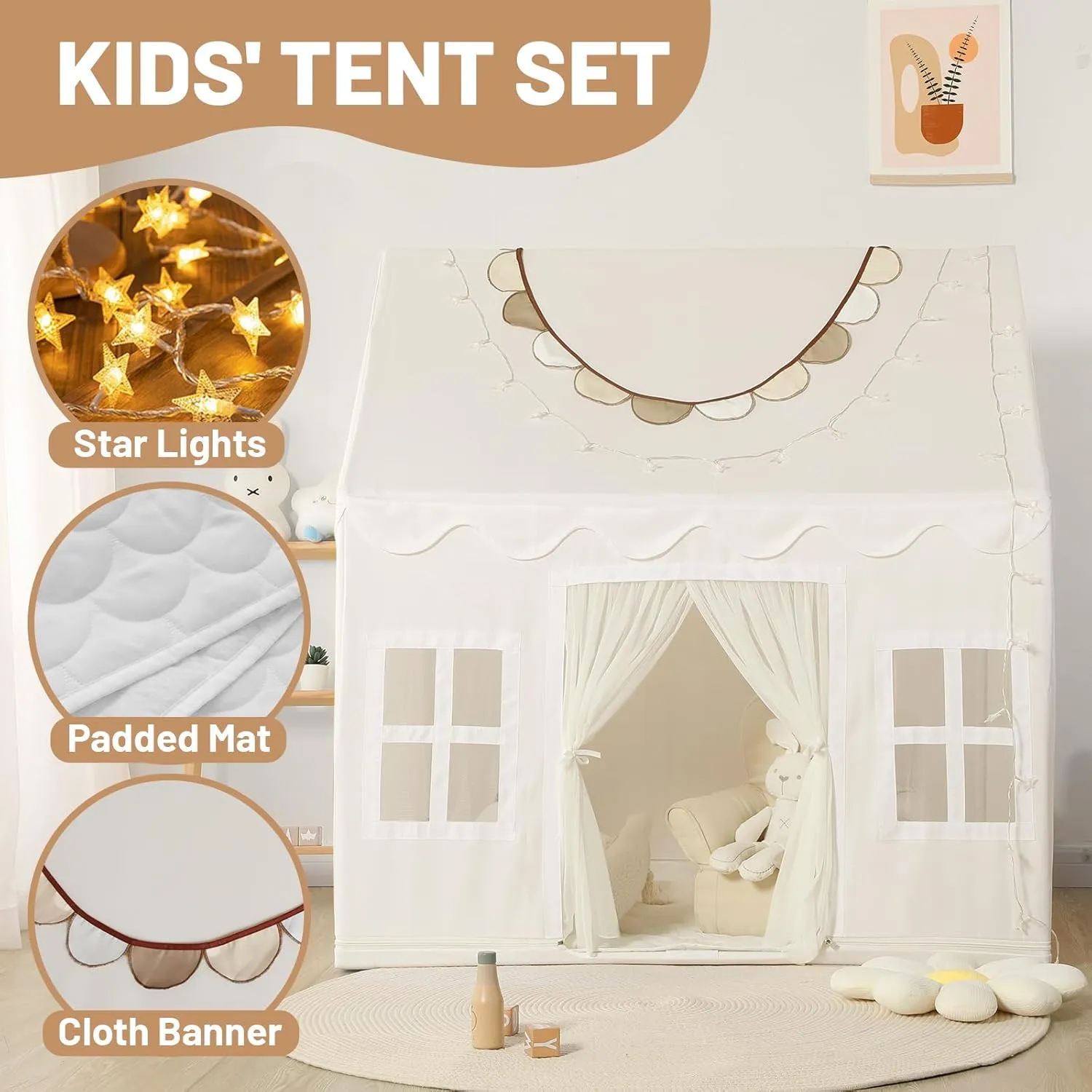 Kids Tent Indoor Toddlers Large Playhouse Toddler Toy Birthday Gift for Boys & Girls Playroom Decor (White Playhouse) Wilwolfer Play Tent for Kids Indoor glassmaking seacoast - 