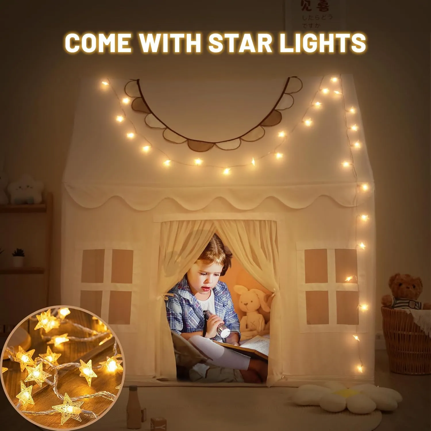 Kids Tent Indoor Toddlers Large Playhouse Toddler Toy Birthday Gift for Boys & Girls Playroom Decor (White Playhouse) Wilwolfer Play Tent for Kids Indoor glassmaking seacoast - 