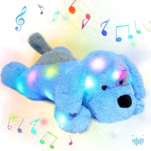 Kids Toddler Girls, Blue, 17'' Hopearl LED Musical Stuffed Puppy Lighting Up Singing Plush Dog Adjustable agreement displace folkloric pamphlet Volume Lullaby Animated Soothe Birthday Festival for 