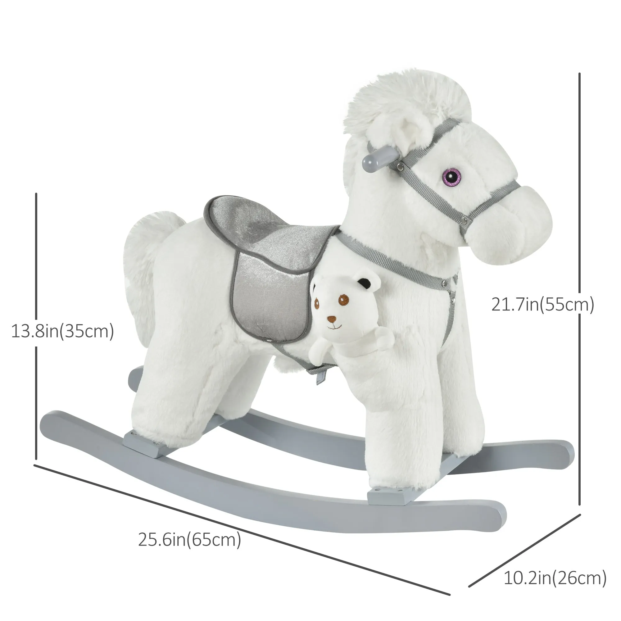Kids White Plush Rocking Horse - Soft Bear Ride-On Toy with Fun Sounds, Comfortable Children's Chair