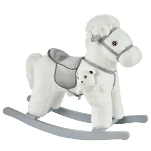 Kids White Plush Rocking Horse - Soft Bear Ride-On Toy with Fun Sounds, Comfortable Children's Chair