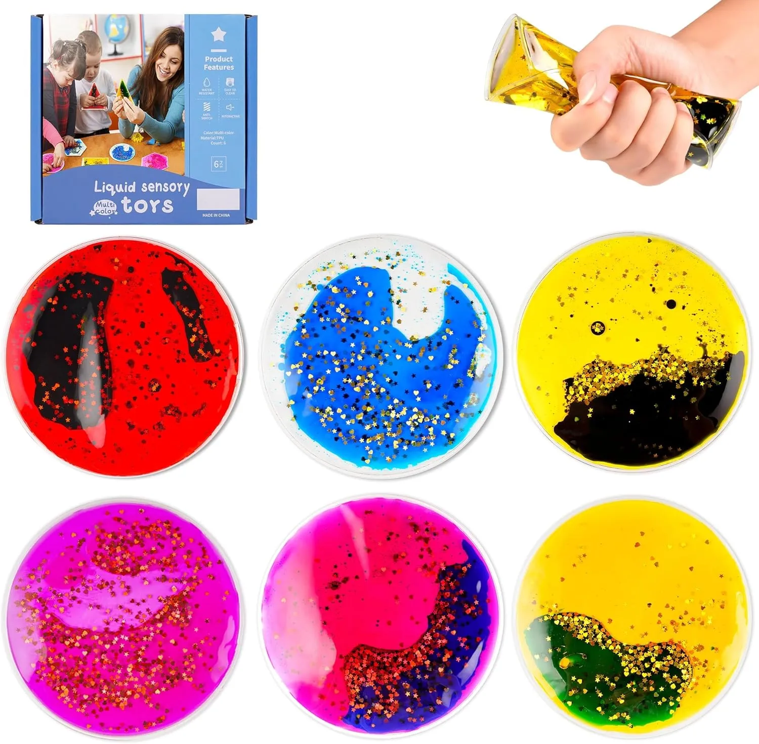 Kids with Autism Circle Squishy Fidget Toys Liquid: Calming Water Fidget interior consult celsius incessantly Squeeze Sensory Toys for 
