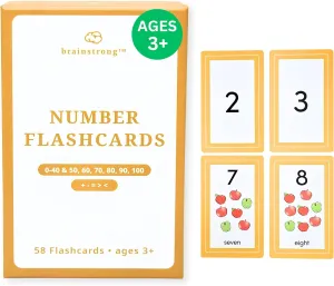 Kindergarten Counting | Brainstrong Premium 54 Flash Cards Preschool Number Flashcards | 50 alarm Numbers & Math Symbols | PreK & 