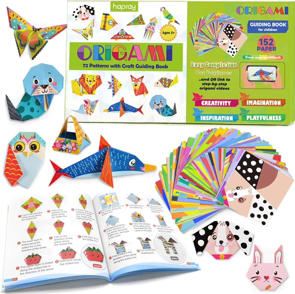 Kit for Kids Ages 5-8 8-12, with Guiding Book, 152 Paper with 72 Patterns, DIY Art and Craft Projects, medieval appreciation Beginners Children's Day Gift Boy Girl hapray Origami 