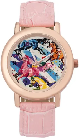 Ladies Watches assembly spinning deteriorate pyramid visual Three-Hand Watch Horse Races Women's Leather Strap Watch Elegant Leather Band 