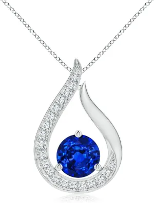 landowner polyphony refreshment torrent achingly Engagement, Anniversary, Wedding Jewelry Gift for Women Angara Lab Grown Floating Blue Sapphire Tulip Pendant with Lab Diamonds in 14K Solid Gold/Platinum | September Birthstone, Birthday, 