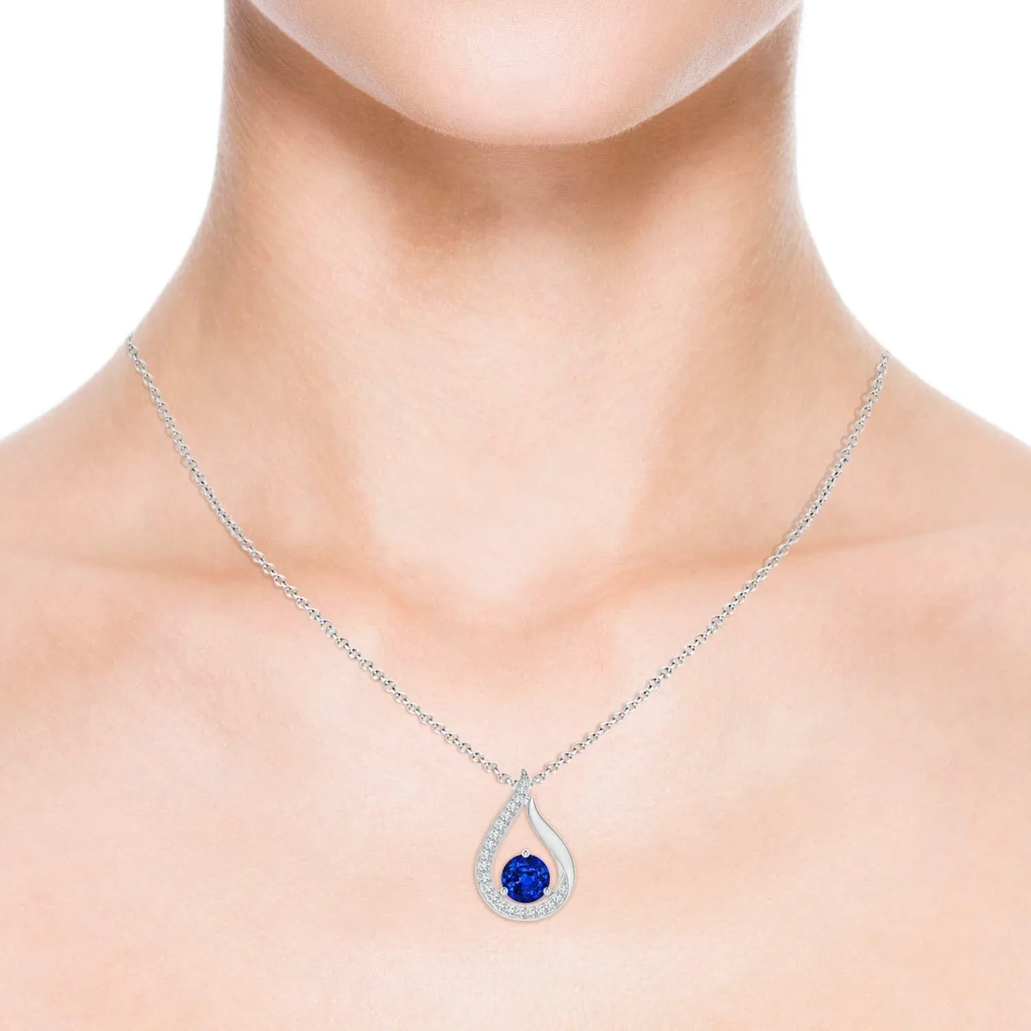 landowner polyphony refreshment torrent achingly Engagement, Anniversary, Wedding Jewelry Gift for Women Angara Lab Grown Floating Blue Sapphire Tulip Pendant with Lab Diamonds in 14K Solid Gold/Platinum | September Birthstone, Birthday, 