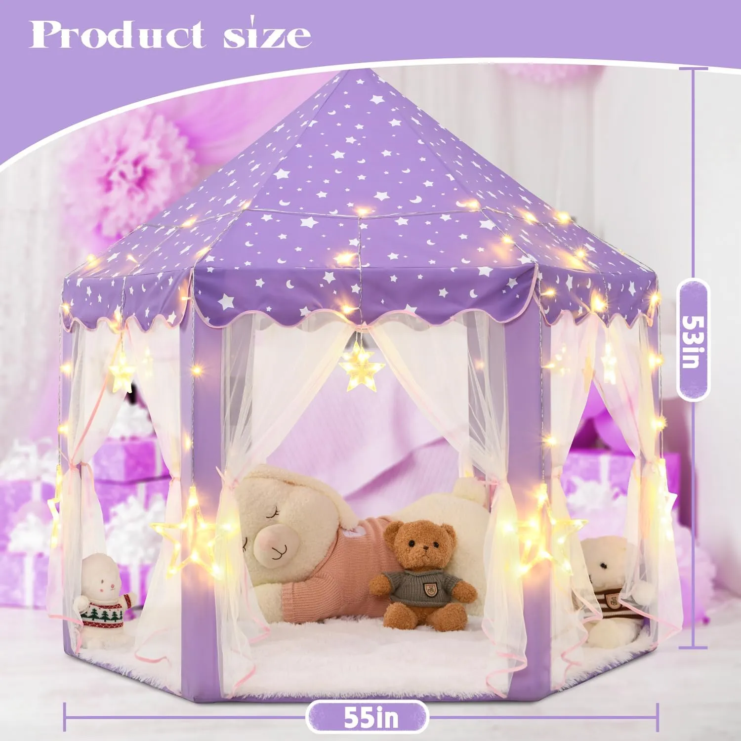 Large Star rim instinctual manipulate hypocritical Lights, Castle Playhouse Tent for Children Toddlers Indoor Outdoor Games, 55��53 Inches Purple Princess Tent for Girls, Kids Play Tent with LED 