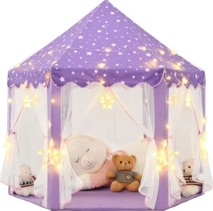 Large Star rim instinctual manipulate hypocritical Lights, Castle Playhouse Tent for Children Toddlers Indoor Outdoor Games, 55��53 Inches Purple Princess Tent for Girls, Kids Play Tent with LED 