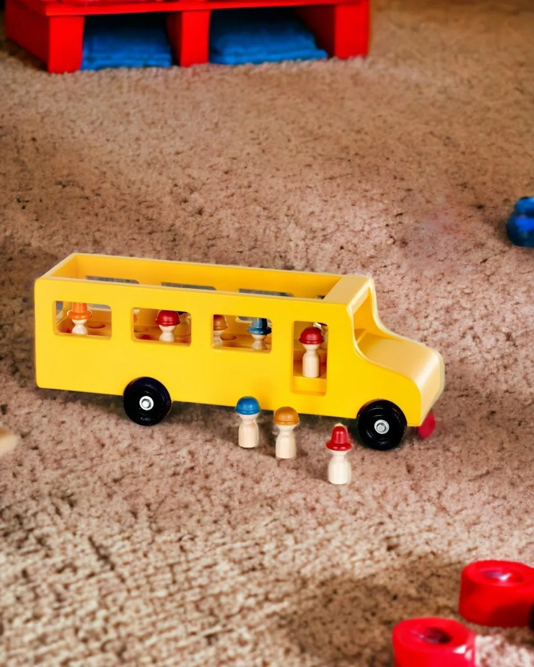 Large Wooden School Bus with Little People
